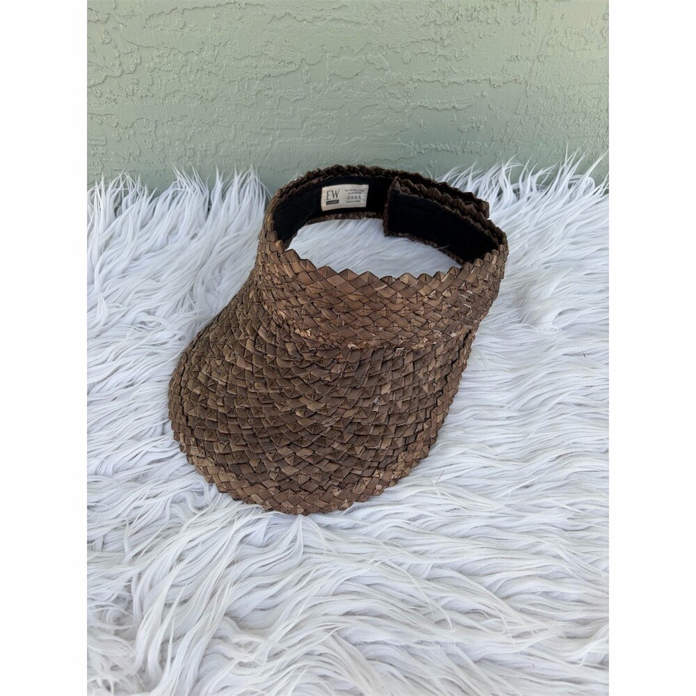EW Visor Hat Womens Brown Adjustable Woven Wide Brim Sun Beach Golf